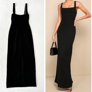 NWOT Lulus Timeless Poise Black Rhinestone Square Neck Backless Maxi Dress